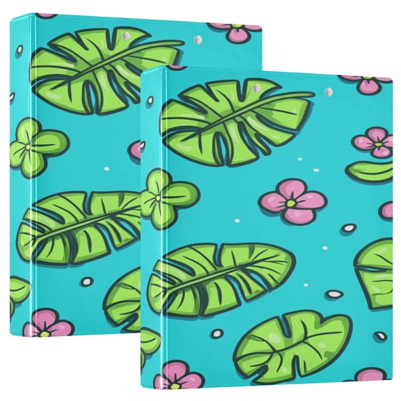 Leaves and Flowers Pattern 12.4x10.6in PVC Round Ring Binder, D-Ring 3-Hole, Metal Clip, 200 Sheets