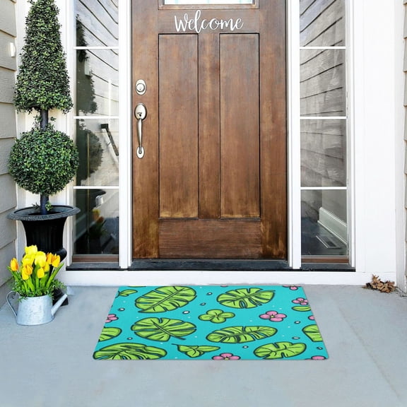 Leaves and Flowers Pattern Versatile Absorbent Door Mat, Non-Slip, Easy to Clean 32''x20''