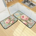 thumbnail image 1 of Leaves and Flowers Pink Kitchen Mats Set 2 Piece Non Slip Floor Foam Rugs Cushioned Soft Waterproof Carpet Runner for Dining Room Bathroom Laundry, 1 of 7