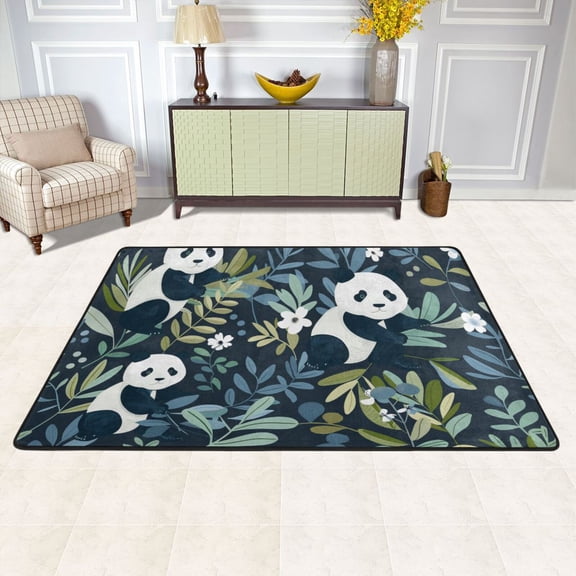 Leaves and Panda Area Rug Washable 72 x 48 Floor Carpet Mat Non Slip for Bedroom Living Room Kids Room Home Decor