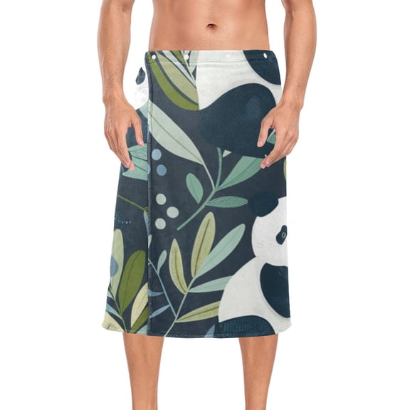 Leaves and Panda Bath Towel Wrap for Man Adjustable Shower Wrap Button Closure Body Towel for Sauna Gym