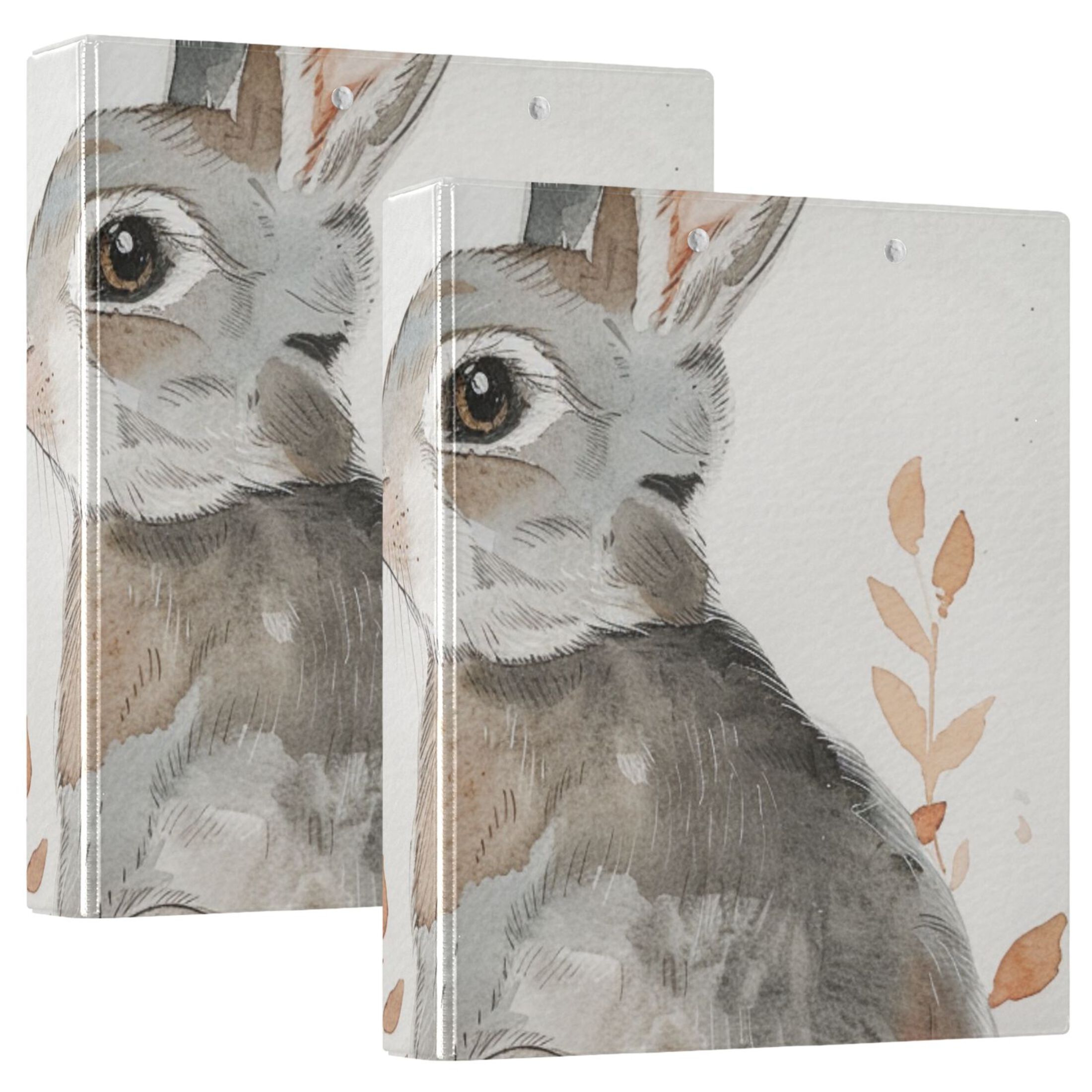 Leaves and Rabbit 3 Ring Binders 1.5 inch Hardcover File Folders with Interior Pockets A4 Size Organizer for School Office Hospital