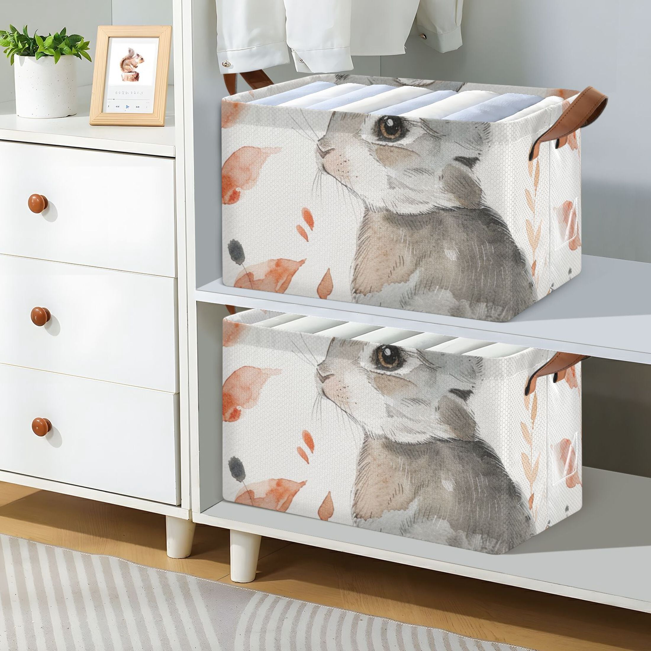 Leaves and Rabbit Foldable Storage Large Fabric Storage Baskets ...