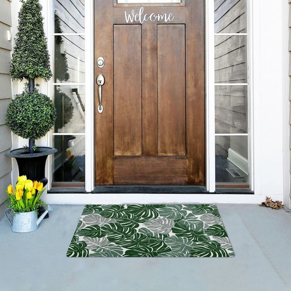 Leaves in Green and Gray Doormats Welcome Mats Gate Pads Entryway Outdoor 32" x 20"