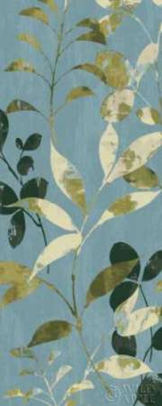 Leaves on Blue I Canvas Art - Wild Apple Portfolio (10 x 20)