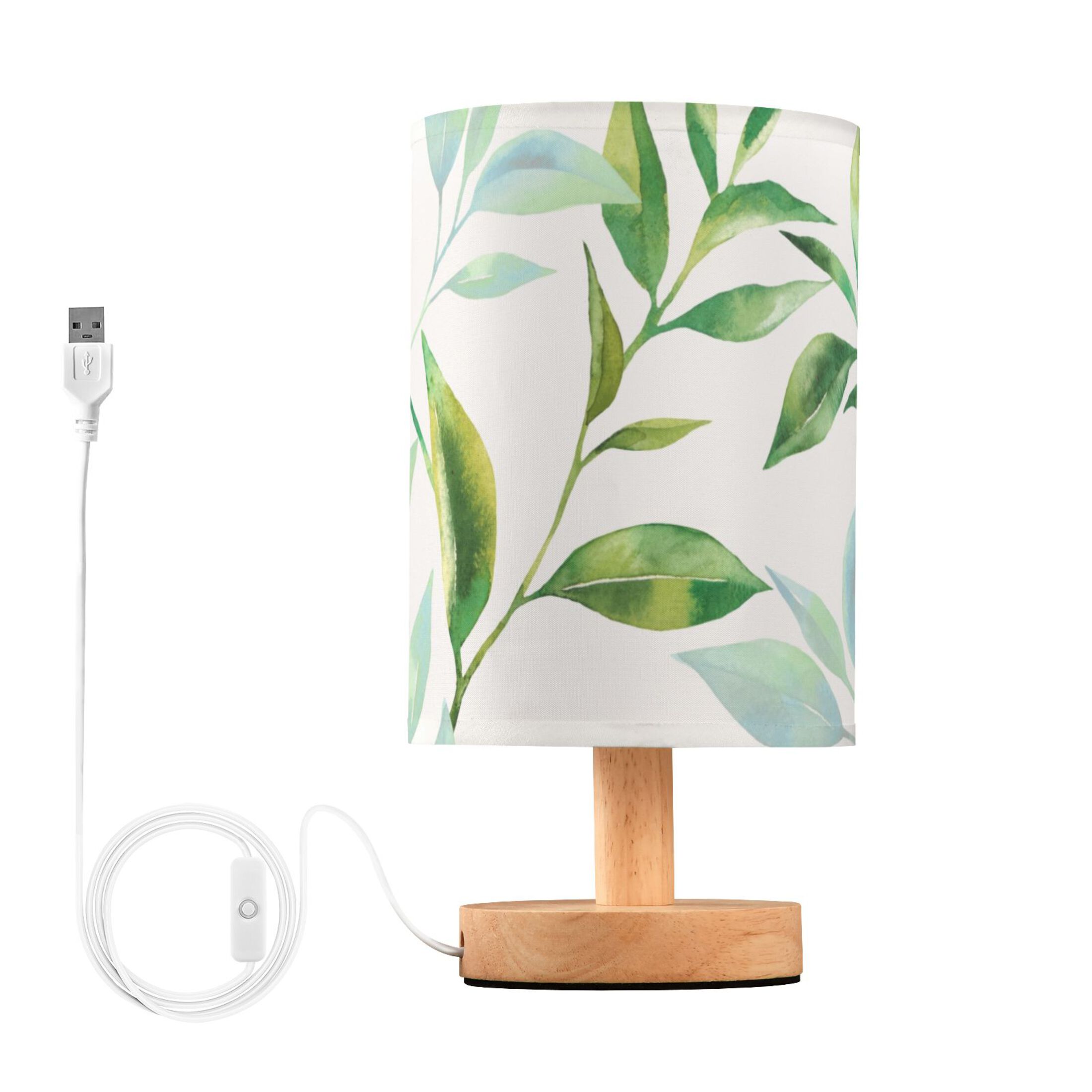 Leaves with Green Bedside Table Lamp LED Warm Lights with USB Charging