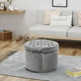 thumbnail image 1 of Leavitt Luxurious Emerald Velvet Round Ottoman with Studded Rim, Grey, 1 of 6