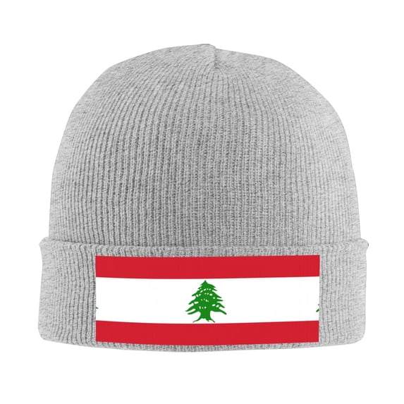Lebanese-Flag Beanie Hat Men Women Warm Printed Cap Knit Beanies Hats Outdoor Winter Gray
