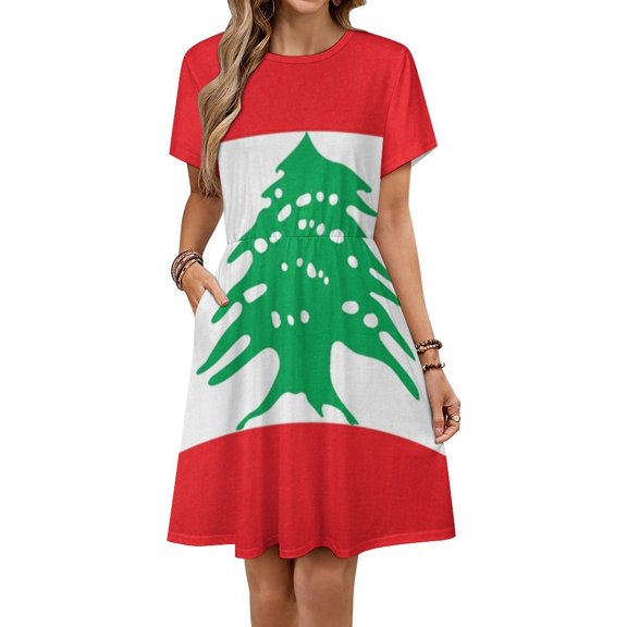Lebanese Flag of Lebanon Dress Fashion Beach Short Sleeve Dresses Female Party Printed Sundress