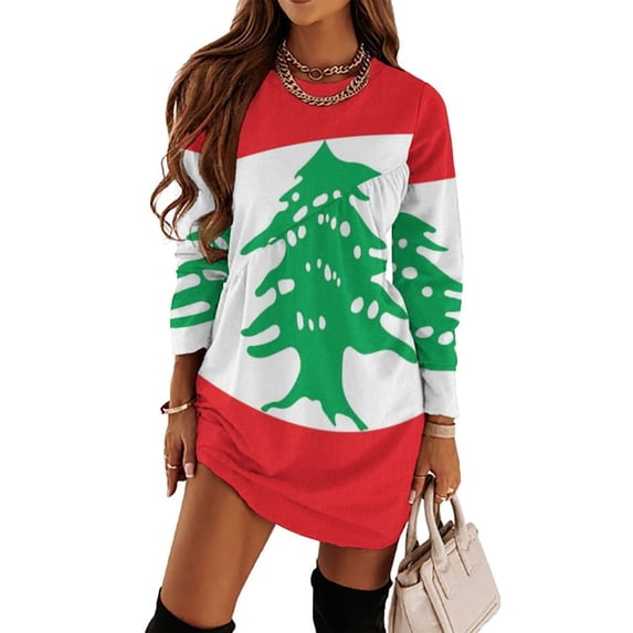 Lebanese Flag of Lebanon Loose Dress Evening Dress Summer Dresses for Women Luxury Dress Long Sleeved Dress
