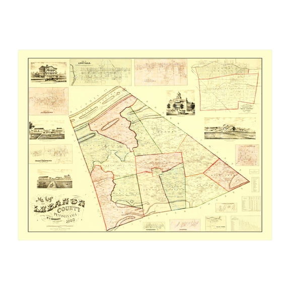 Lebanon County Pennsylvania Art, 1860 Vintage Map of Lebanon County PA History Wall Decor Gift, Old Lebanon County PA Map - 36" x 24" Unframed Print