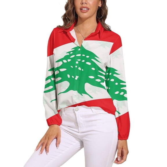 Lebanon Flag Long Sleeve Blouse Woman Streetwear Casual Shirts Summer Oversize Woman Streetwear Clothing Birthday Present
