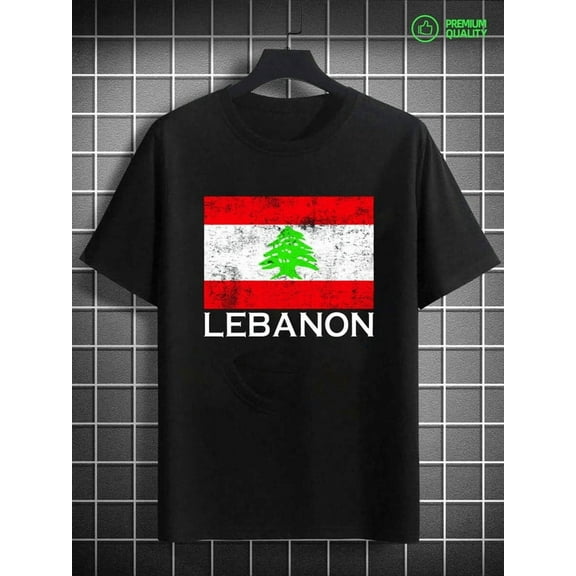 Lebanon Flag T-Shirt Christmas funny t shirts t shirt mens 180G 100% Cotton black All-season fitness top, stylish and sporty look, durable activewear Cool shirts , Funny shirts , t shirt glitter hum