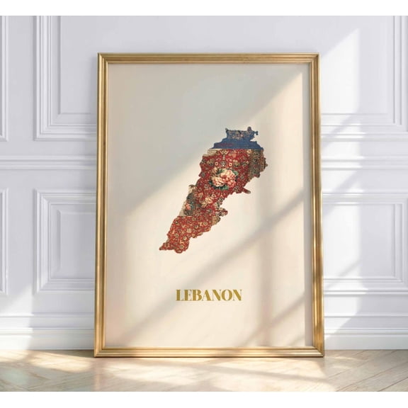 Lebanon Map Poster Artistic Lebanon Map withiental Carpet Pattern Vintage Middle East Wall Art