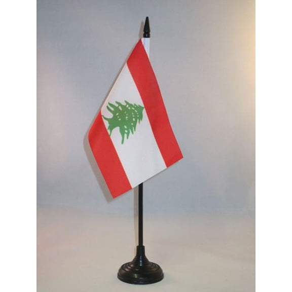 AZ FLAG Lebanon Table Flag 4x6 in 100D Polyester Plastic Base 15x10 cm