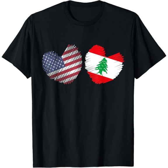 t-shirtLebanon USA Heart American Flag Lebanese Flag Love Heart T-Shirt mens t shirt，black，women，funny，misfits，men，journey