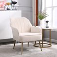 thumbnail image 1 of Lebath Modern Soft White Teddy fabric Ivory Ergonomics Accent Chair Living Room Chair Bedroom Chair Home Chair With Gold Legs And Adjustable Legs For Indoor Home, 1 of 14