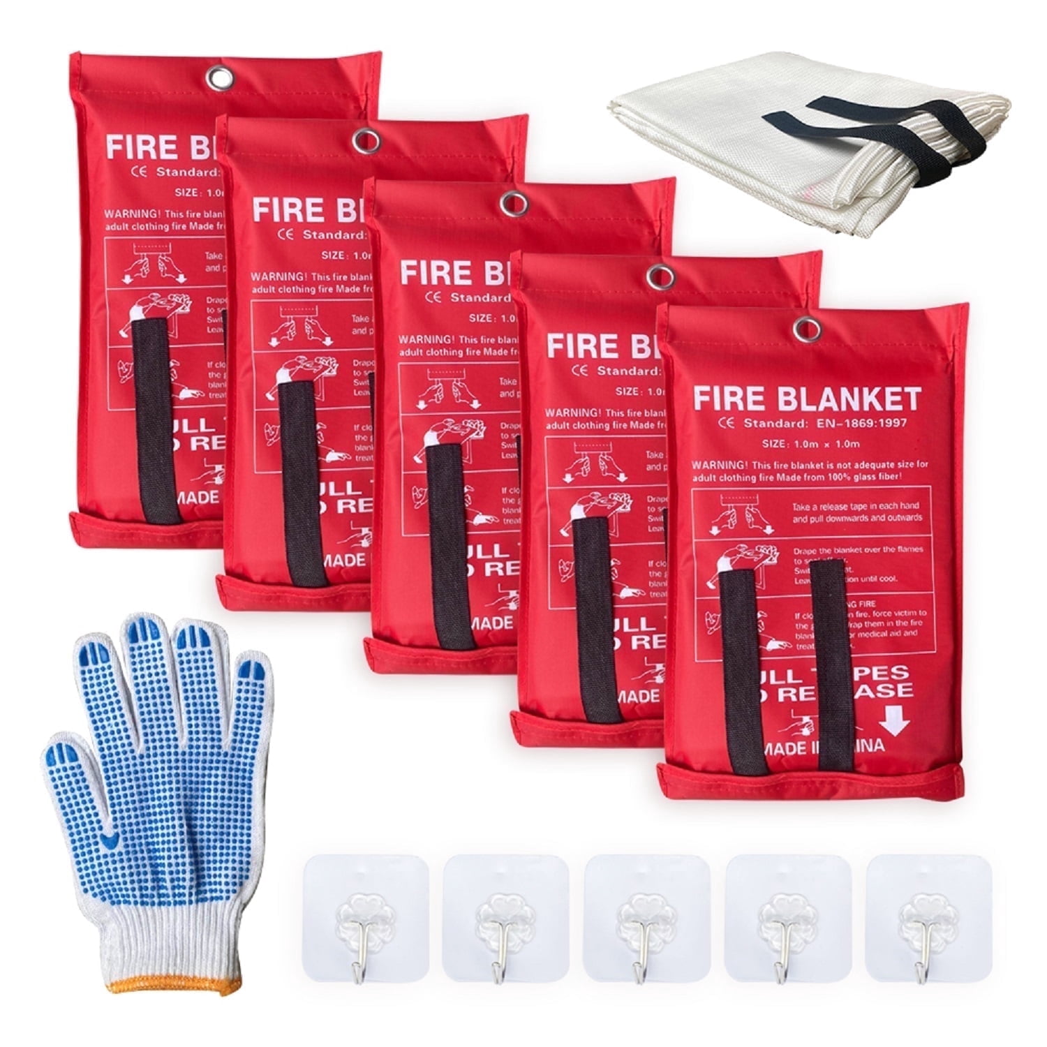 5 Pack Leberna Fire Safety Emergency Fiberglass Fire Blanket, 40x40