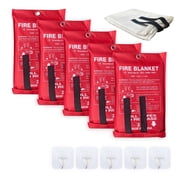 5 Pack Leberna Fire Safety Emergency Fiberglass Fire Blanket, 40x40