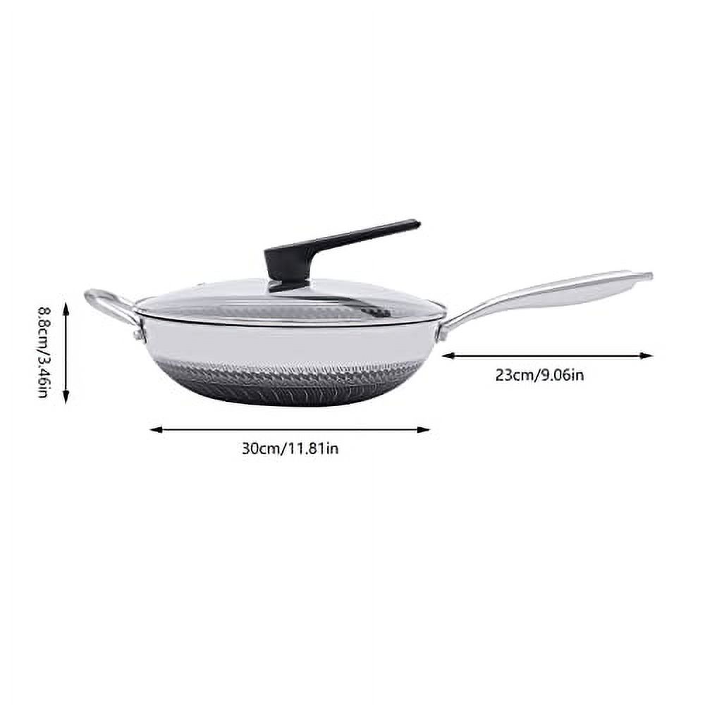 Leblett 30cm/12in Wok Pan with Lid, Stainless Steel Wok 12 Inch