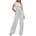 thumbnail image 1 of LebonYard Women's 2 Piece Outfits Lounge Sets Ruched Short Sleeve Tops and High Waisted Wide Leg Pants Tracksuit Sets Solid Color Gray, 1 of 8