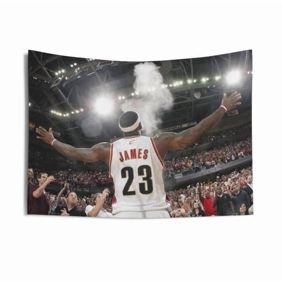 Lebron James Iconic Clevland Cavaliers Moment Wall Tapestry/Flag | Basketball Goat Decor for Bedroom Indoor and Outdoor Decoration, One Sided, Travel, Events, Festivals