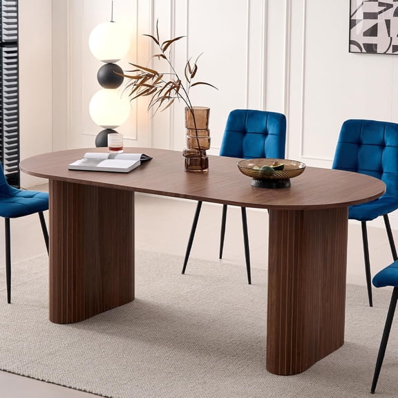 Lecafur HL 70.8" Oval Dining Table for 4 6 Person, Modern Farmhouse Kitchen Dinner Table for Breakfast Dining Receiption Room (Only Table), Brown