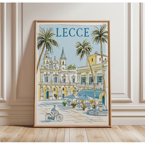 Lecce Watercolour Italy Travel Print Piazza Wall Art, Unframed Paper Print