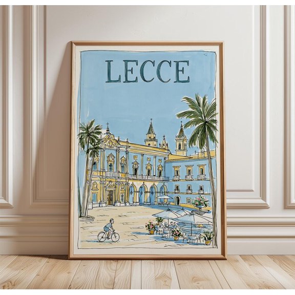 Lecce Watercolour Italy Travel Print Piazza Wall Art, Unframed Paper Print