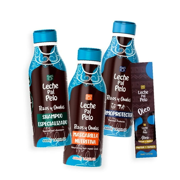 Leche Pal Pelo Curls in Harmony Combo Set: Shampoo, Nourishing Mask, Thermal Protector Defining Cream, and Argan Oil for Perfectly Defined, Hydrated Waves, 14.9 oz bottles, Set of 4