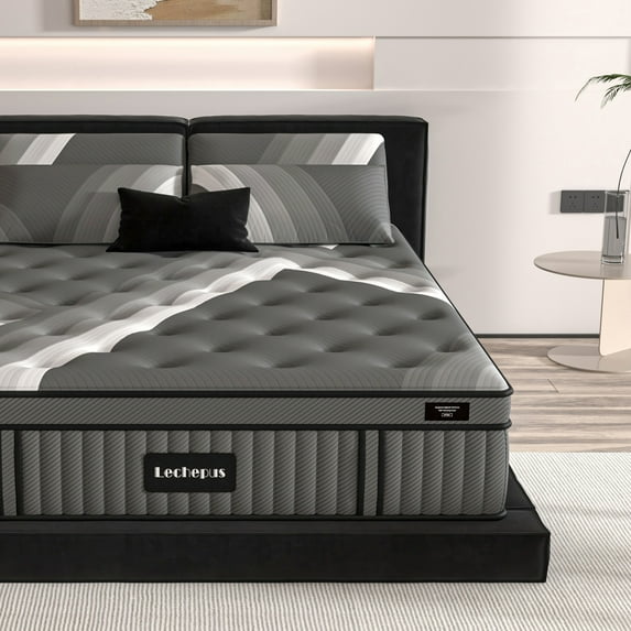 Lechepus 14 Inch King Plush Mattress in Box, Supportive Memory Foam King Size Hybrid Mattress Sleep Presssure Relief, Individual Pocket Spring Mattress Bed, CertiPUR-US Certified
