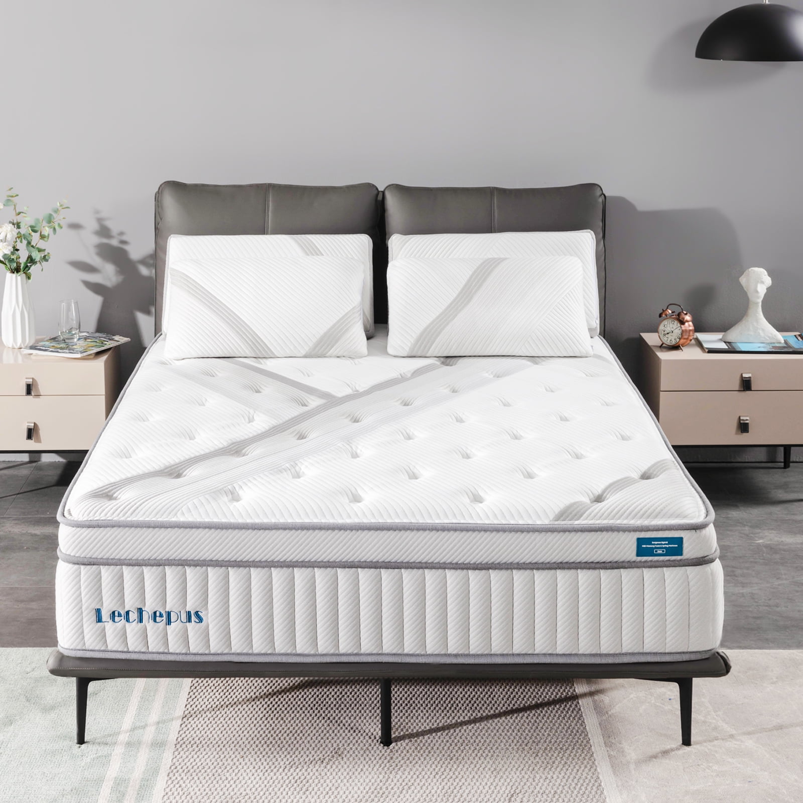 Lechepus 14-Inch White Eurotop Queen Memory Foam Hybrid Mattress