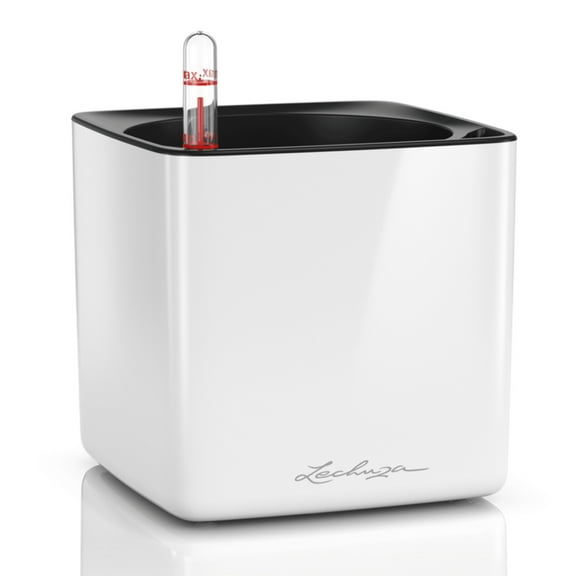 Lechuza Cube Glossy 14 White High Gloss Square Planter, 5"x5"