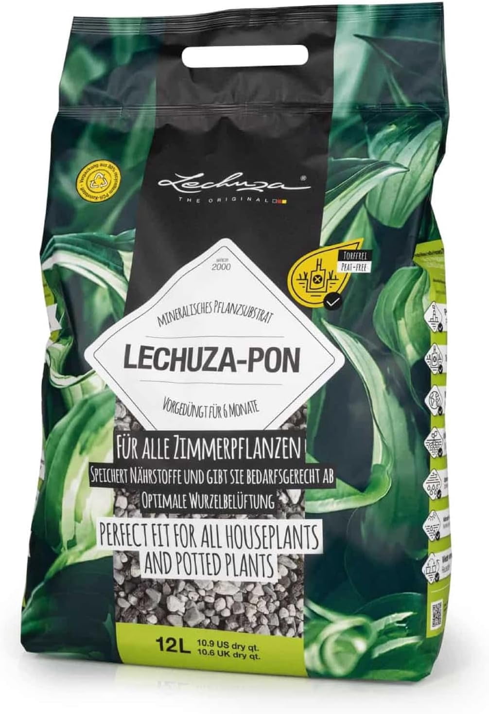Neutral Mixture Lechuza PON Mineral Plant Substrate, 12 Liter, Premium Potting Mix for ...