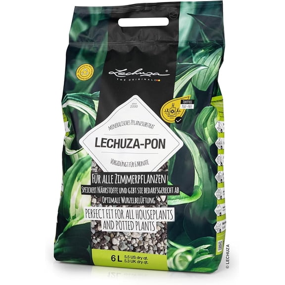 Lechuza PON Mineral Plant Substrate, 6 Liter Bag, Inorganic Potting Mix for Indoor Houseplants, Orchids & Citrus Plants