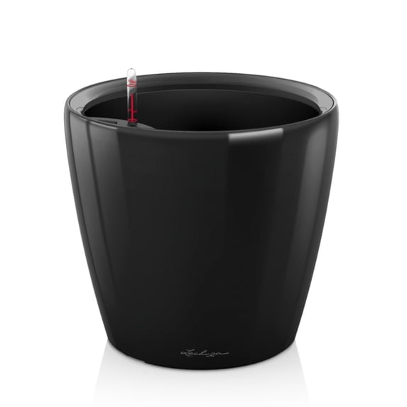 Lechuza USA 11" Glossy Black Round Classico Planter with Water Reservoir