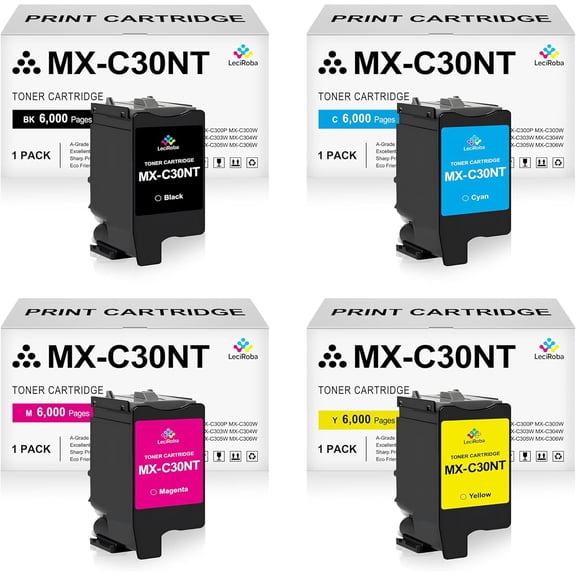 LeciRoba Toner Cartridges Replacement for Sharp MX-C30 MX-C30NT MXC30NT MXC30NT MXC30NTB MXC30NTC MXC30NTM MXC30NTY for Sharp MX-C250F C300P C300W C301W C303W C304W C305W C306W Printer Ink (4 Pack)