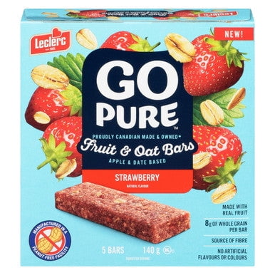 Leclerc Go Pure Strawberry Fruit & Oat Bars, 140g/5 oz. Box