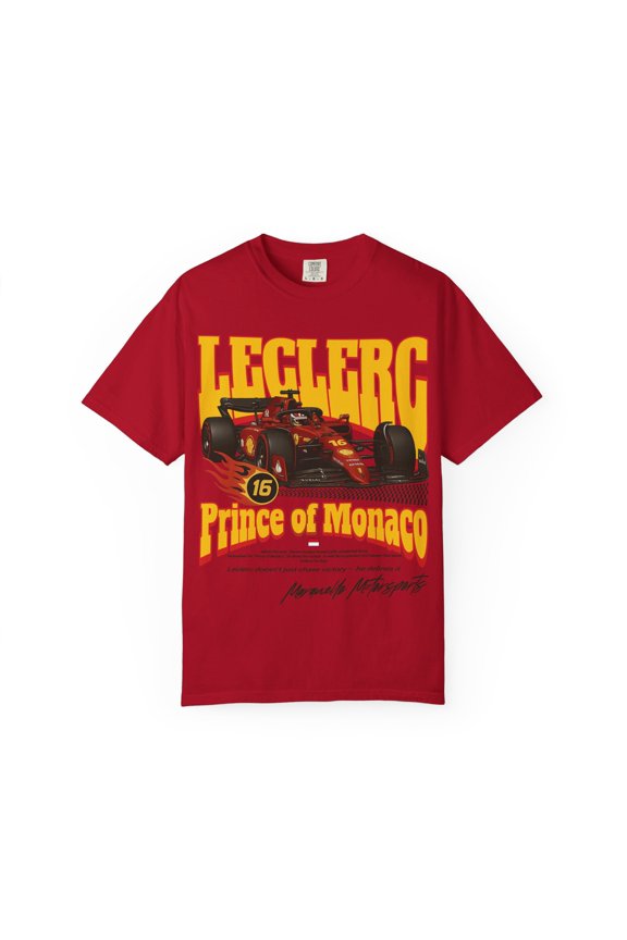 Leclerc Inspired T-Shirt | Monaco Racing Team Comfort Colors Tee (Red, 2XL)