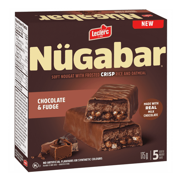 Leclerc Ngabar Coated Nougat Bars, Chocolate Fudge Flavour, 5 Bars, 175g/6 oz