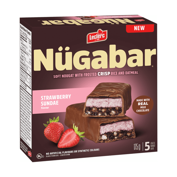 Leclerc Ngabar Coated Nougat Bars, Strawberry Sundae Flavour, 5 Bars, 175g/6 oz. Box