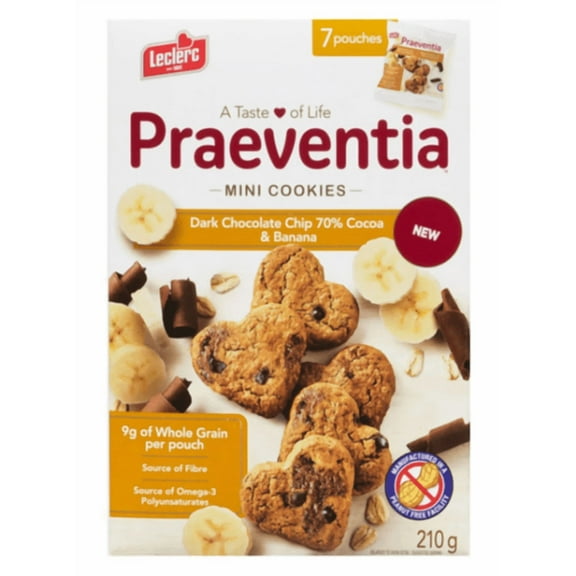 Leclerc Praeventia Cookies Dark Chocolate Chip 70% Cocoa & Banana 210g
