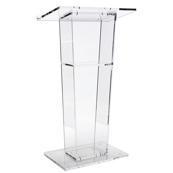Lectern Podium, Clear Acrylic, 47" Tall with Inner shelf, Rubber Feet, 26.5"W x 15.8"L Top Surface (LECTFACVFC)