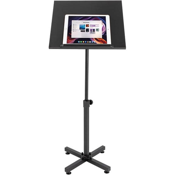 Lectern Podium Stand, Height Adjustable Laptop Table, Portable Presentation Standing Tilting Desktop with Edge Stopper for Classroom/Office & Church (Black)
