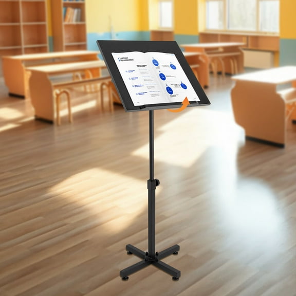 Lectern Podium Stand, Height Adjustable Laptop Table, Portable Presentation Standing Tilting Desktop with Edge Stopper for Classroom/Office & Church (Black)