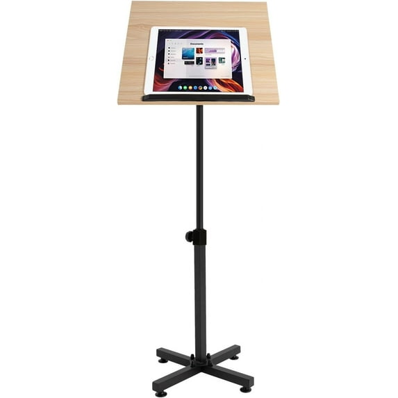 Lectern Podium Stand, Height Adjustable Laptop Table, Portable Presentation Standing Tilting Desktop with Edge Stopper for Classroom/Office & Church (Brown)