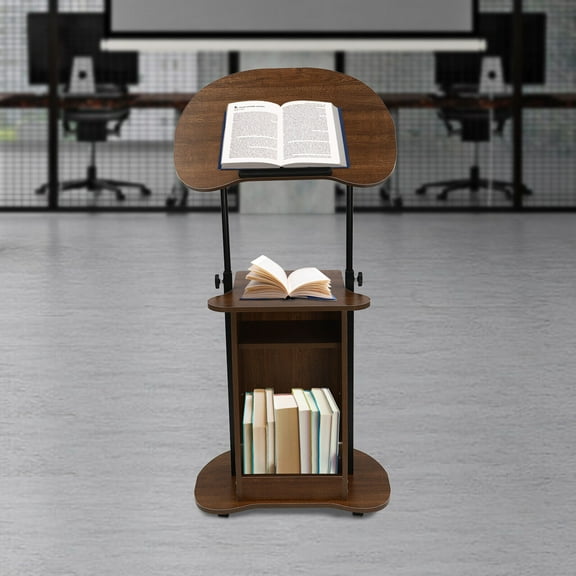 Lectern Podium Stand Mobile Height Adjustable Church Classroom Lecture Brown