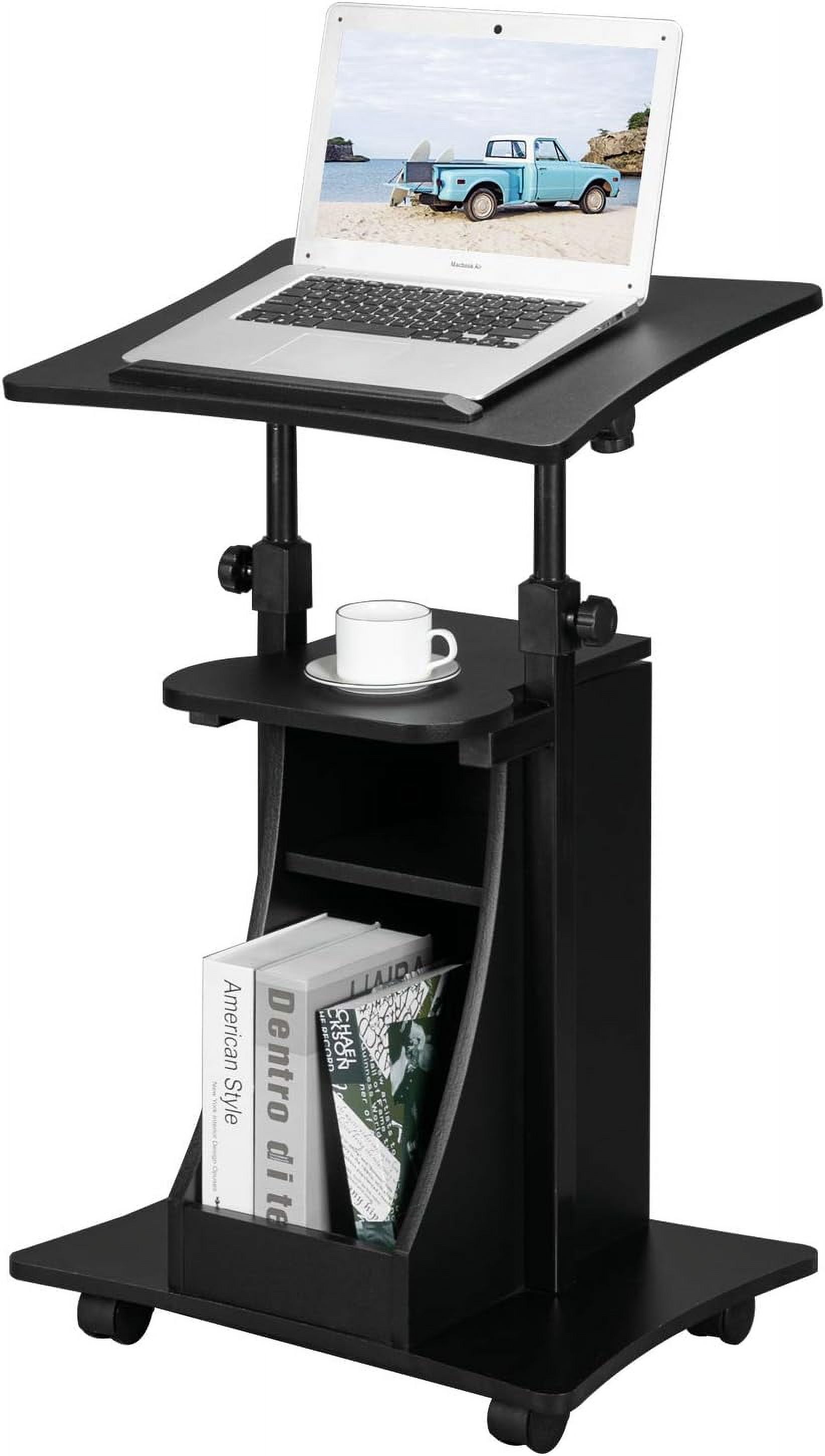Lectern Podium Stand, Mobile Height Adjustable Church Classroom Lecture, Portable Presentation Concert Podium, Reading or Laptop Desk with Edge Stopper, Black