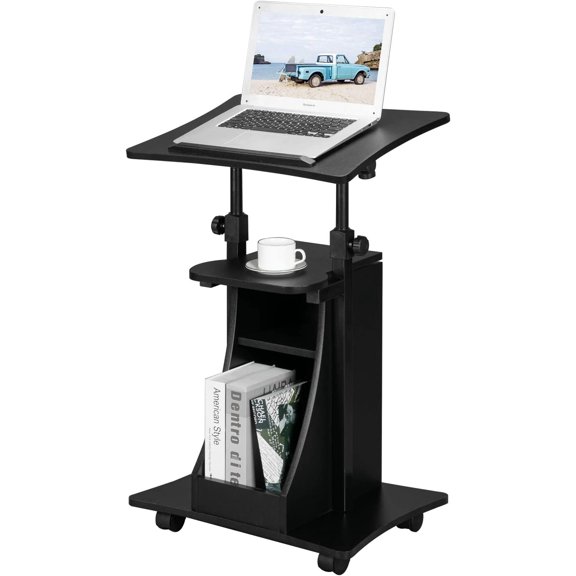 Lectern Podium Stand, Mobile Height Adjustable Church Classroom Lecture, Portable Presentation Concert Podium, Reading or Laptop Desk with Edge Stopper, Black