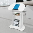 thumbnail image 1 of Lectern Podium Stand, Portable Presentation Stand with 0-90° Adjustable Angle, Mobile Height Adjustable Church Classroom Lecture,  Multi-Function Reading or Laptop Desk with Wheels White, 1 of 24